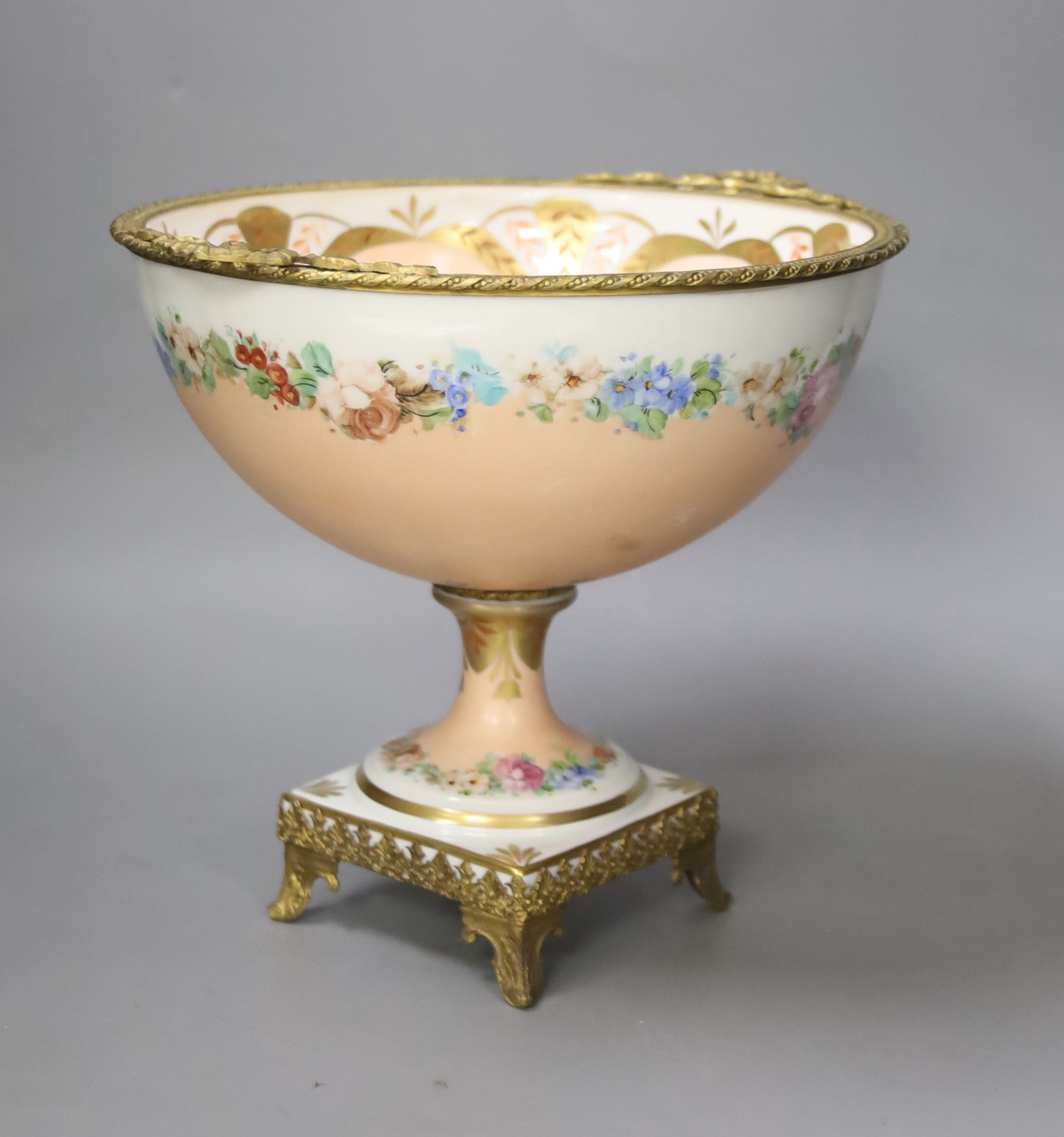 A Limoges hand painted porcelain and gilt metal centrepiece. 20.5cm